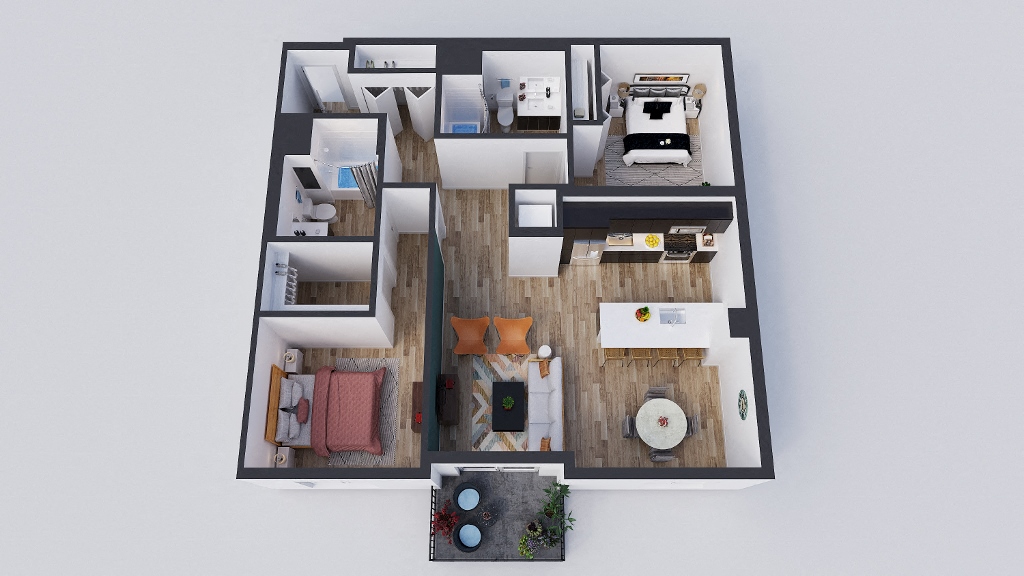 Floor plan for 2 beds, 2 baths, 1250 sqft